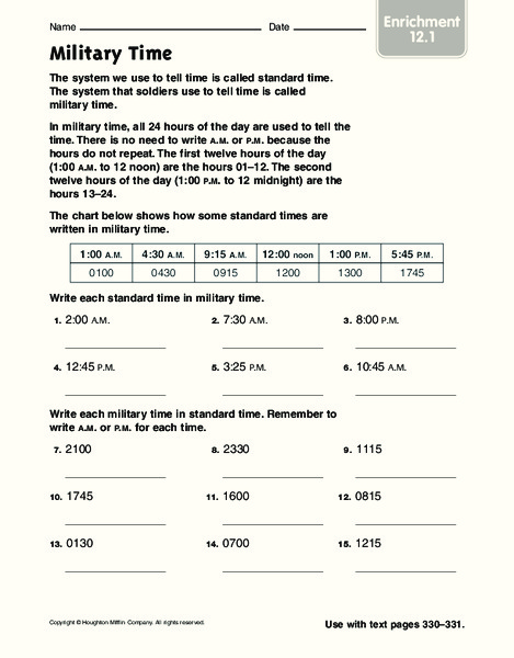 Military Time Worksheet