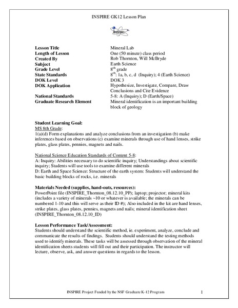 Mineral Lab Lesson Plan