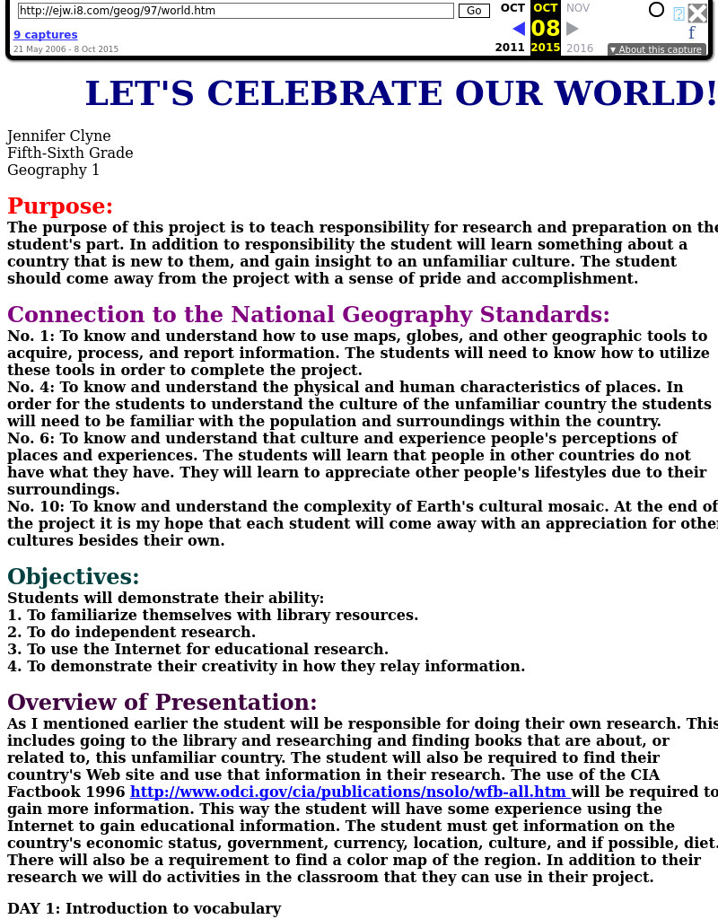 Let's Celebrate our World Lesson Plan