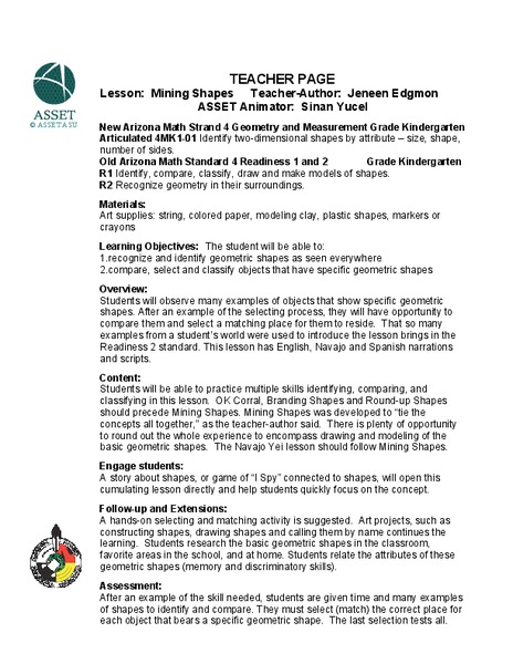 Mining Shapes Lesson Plan