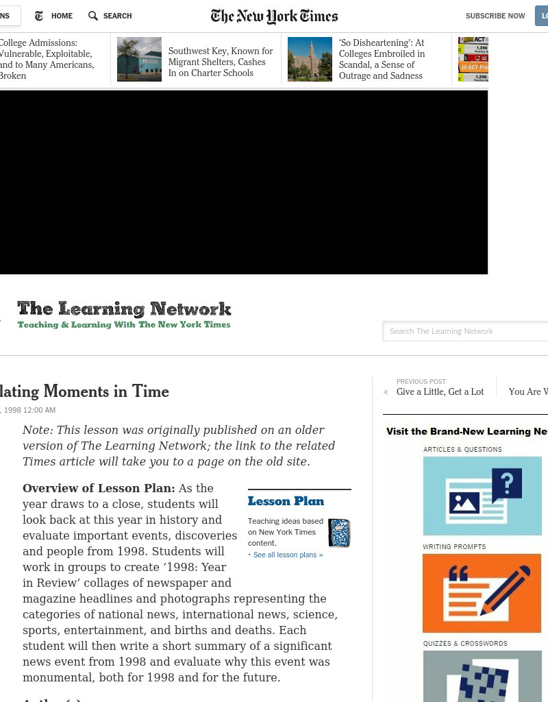 Encapsulating Moments in Time Lesson Plan