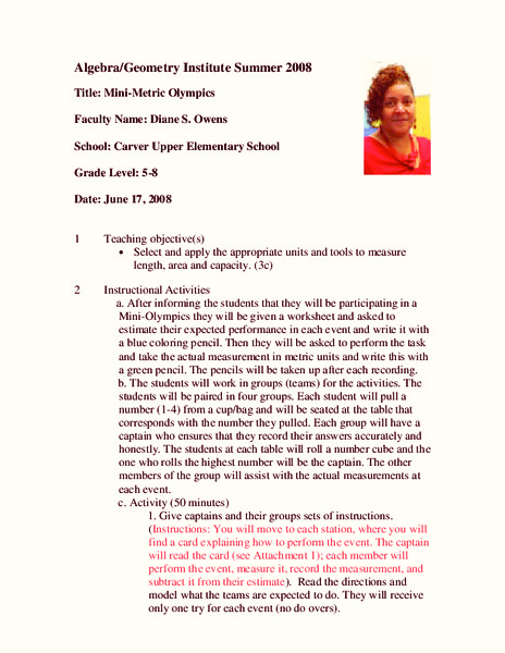 Mini-Metric Olympics Lesson Plan