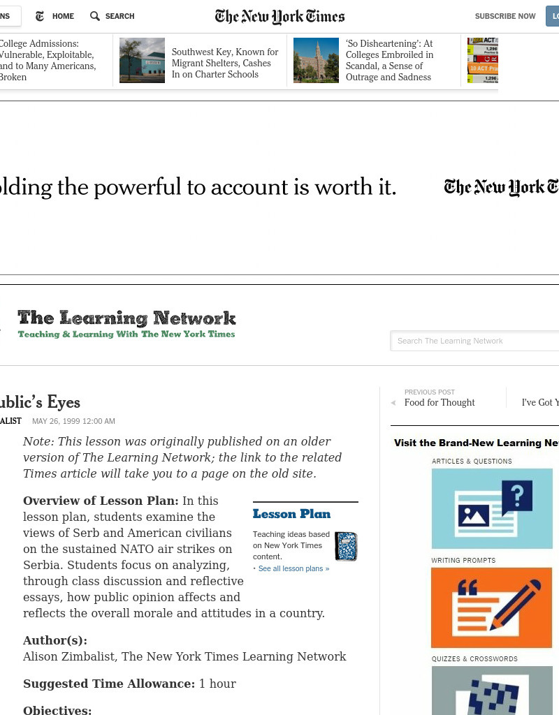 In the Public's Eyes Lesson Plan