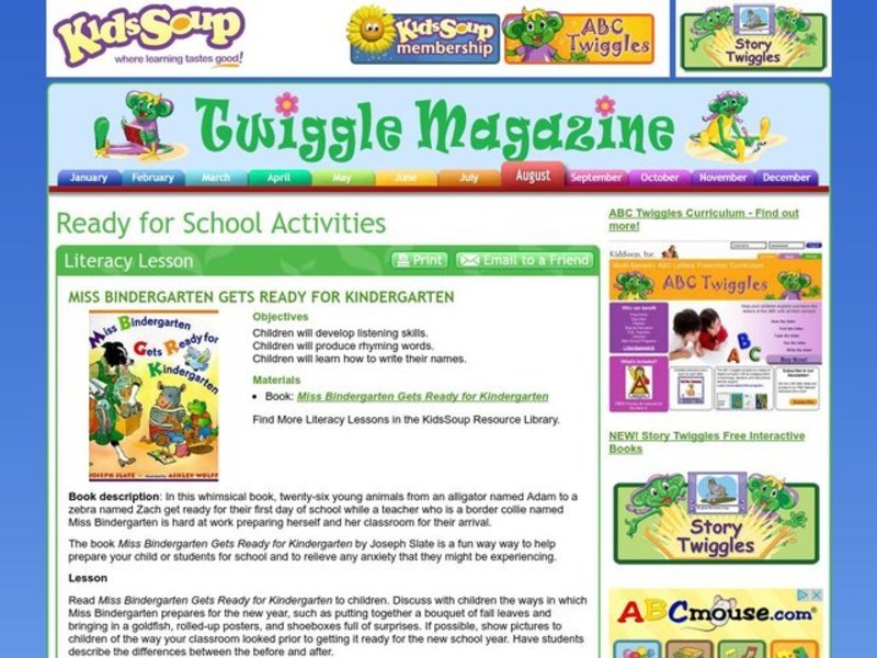 Miss Bindergarten Gets Ready for Kindergarten Lesson Plan