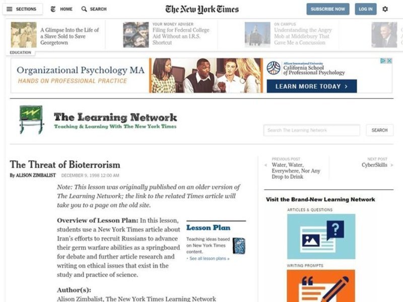 The Threat of Bioterrorism Lesson Plan