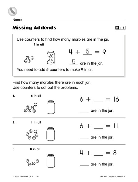 Missing Addends Worksheet