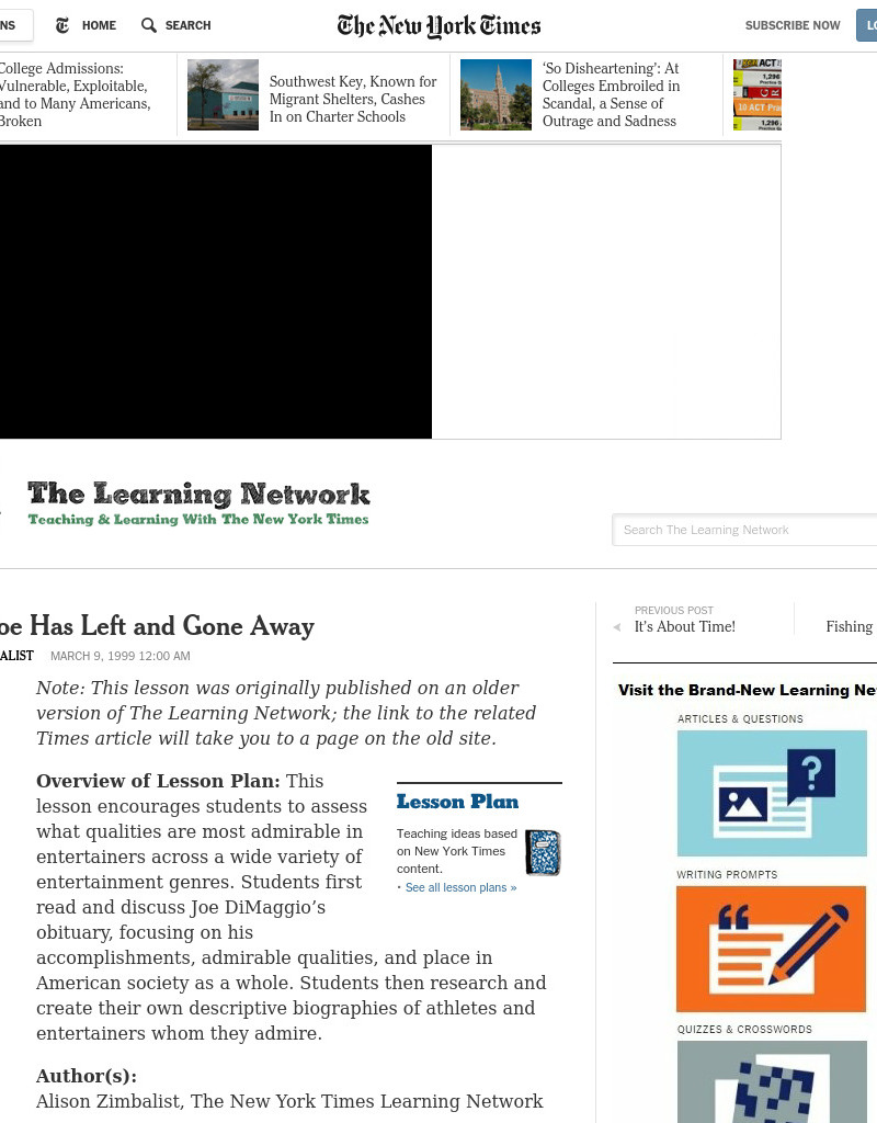 Joltin' Joe Has Left and Gone Away Lesson Plan