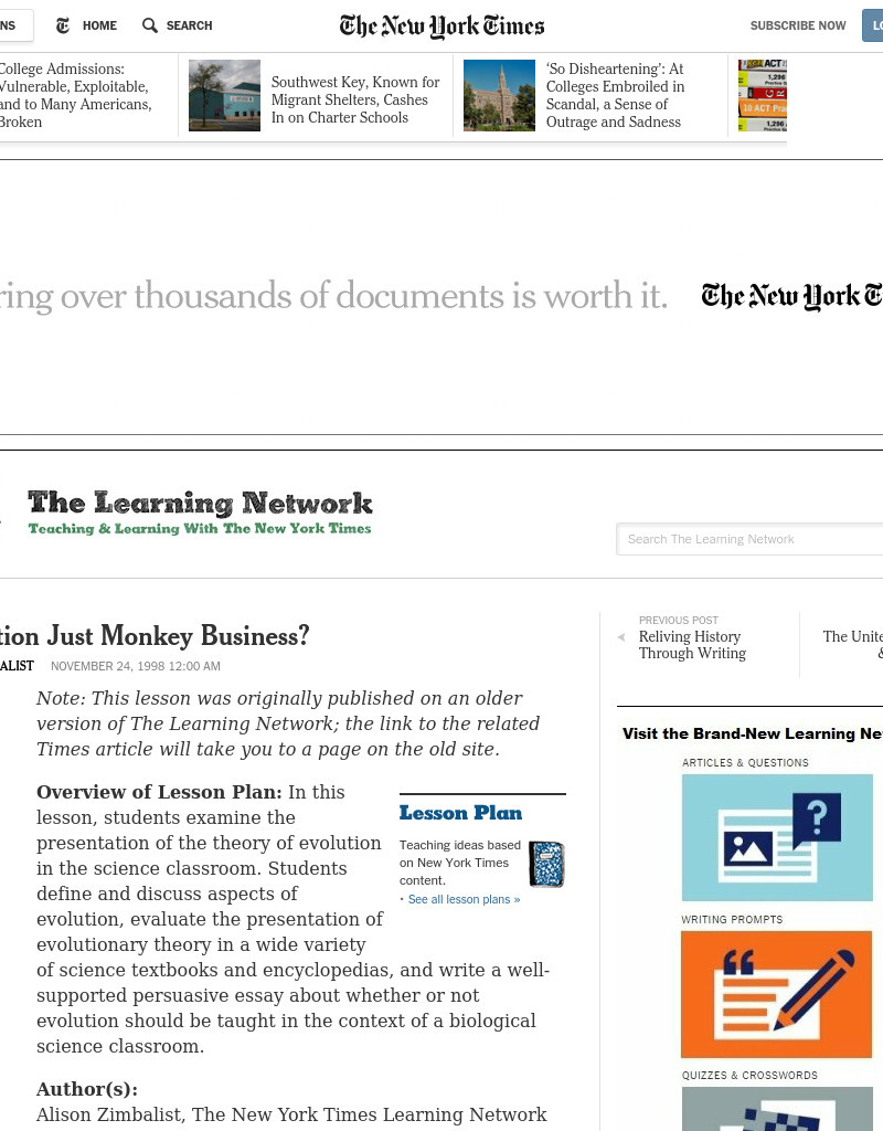 Is Evolution Just Monkey Business? Lesson Plan