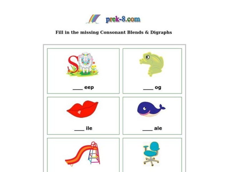 Missing Consonant Blends and Digraphs Worksheet
