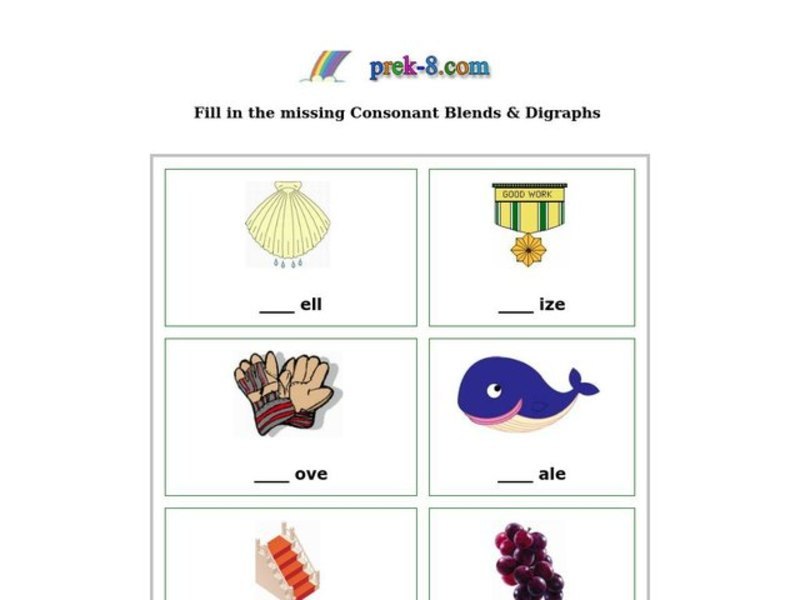 Missing Consonant Blends and Digraphs Worksheet