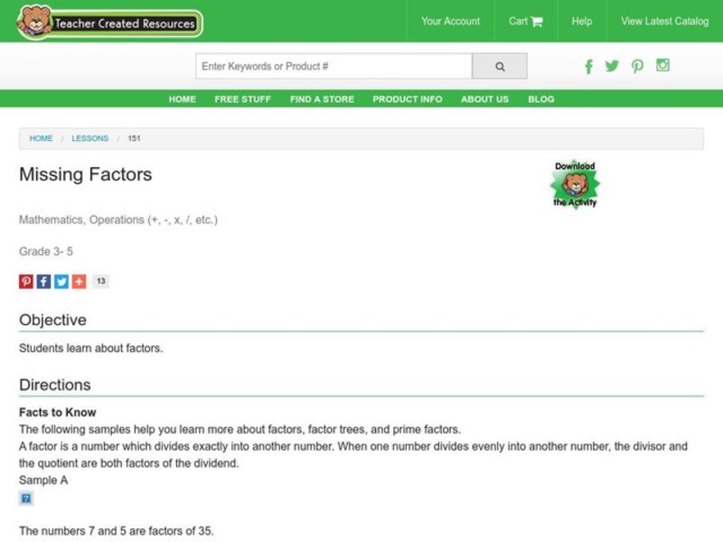 Missing Factors Lesson Plan