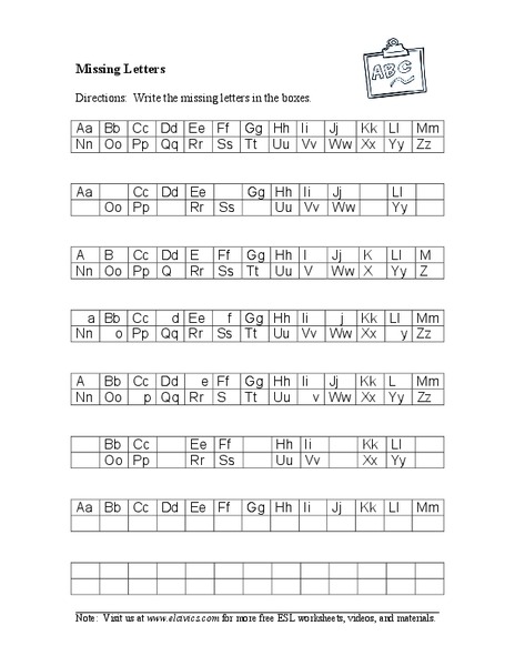 Missing Letters Worksheet