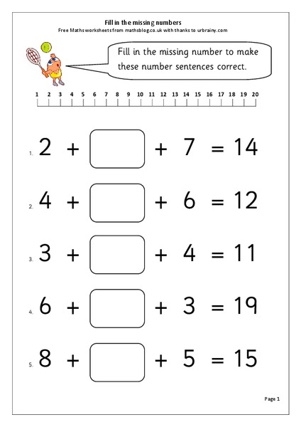Missing Number Addition Worksheet