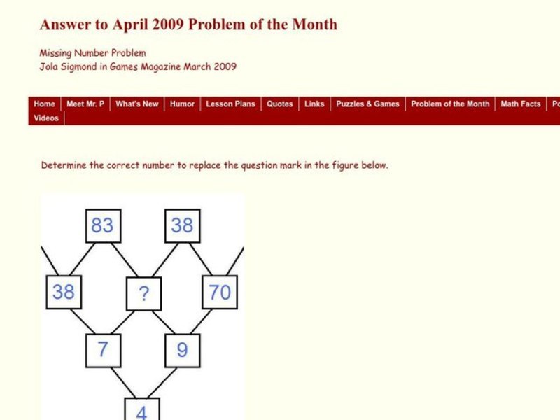 Missing Number Problem Worksheet