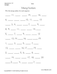 Missing Numbers Worksheet