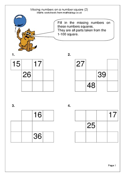 Missing Numbers On a Number Square Worksheet