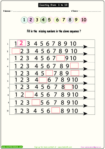 Missing Numbers Worksheet
