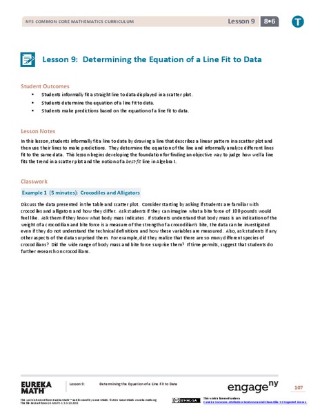 Determining the Equation of a Line Fit to Data Lesson Plan
