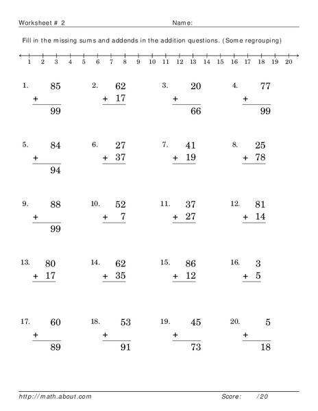 Missing Sums and Addends Worksheet
