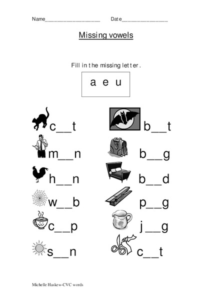 Missing Vowels Worksheet