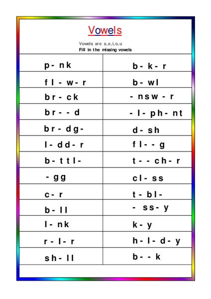 Missing Vowels Worksheet