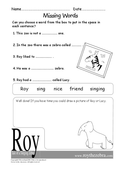 Missing Words Worksheet