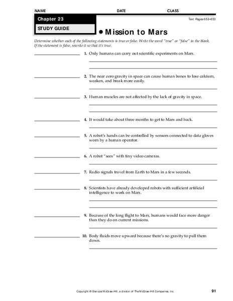Mission to Mars Worksheet