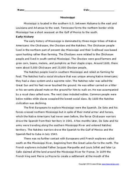 Mississippi Worksheet