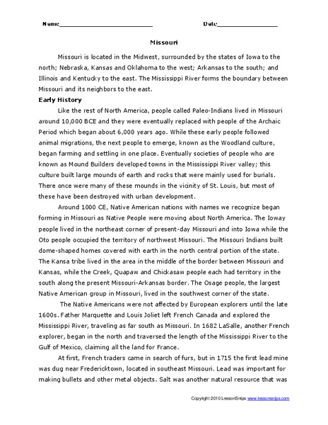 Missouri Worksheet