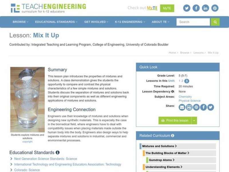Properties of Mixtures vs. Solutions: Mix It Up! Lesson Plan