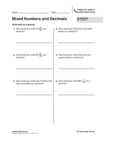 Mixed Numbers and Decimals Worksheet