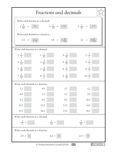 Mixed Numbers and Decimals Worksheet
