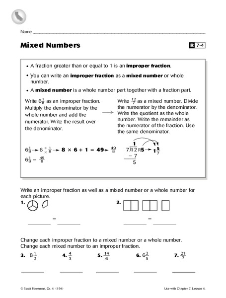 Mixed Numbers Worksheet