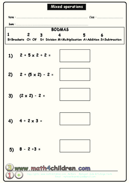 Mixed Operations Worksheet
