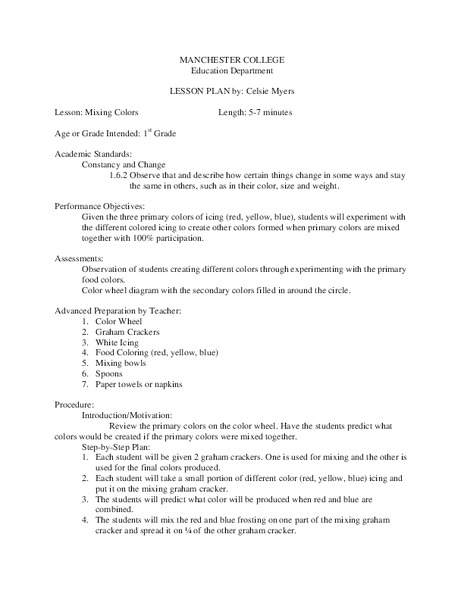 Mixing Colors Lesson Plan