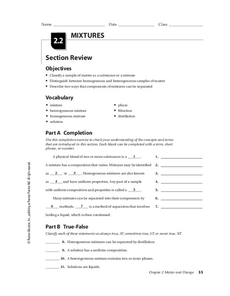 Mixtures Worksheet
