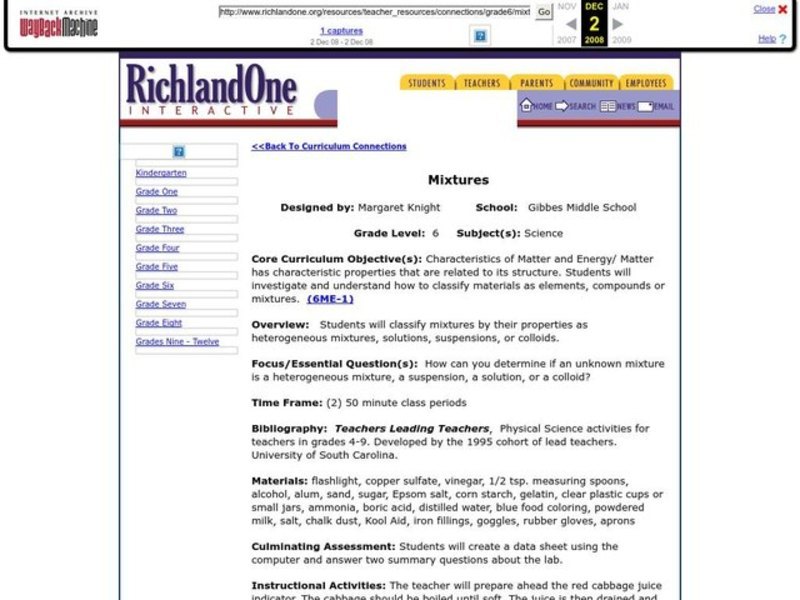 Mixtures Lesson Plan