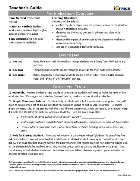 Mock Election Lesson Plan