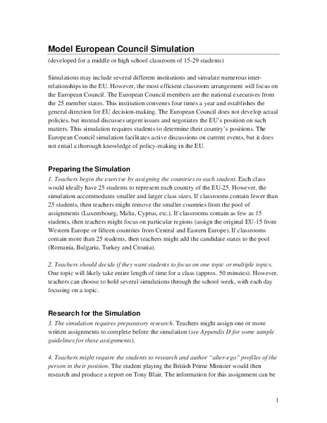 Model European Council Simulation Lesson Plan