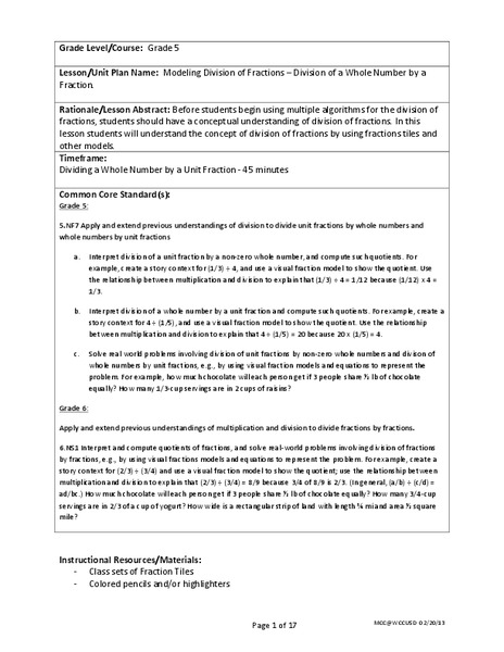 Modeling Division of Fractions Lesson Plan