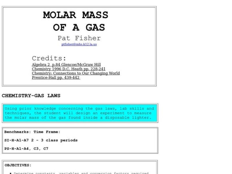 Molar Mass Lesson Plan