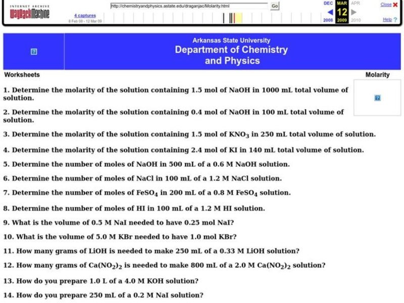 Molarity Worksheet