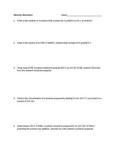 Molarity Worksheet Worksheet