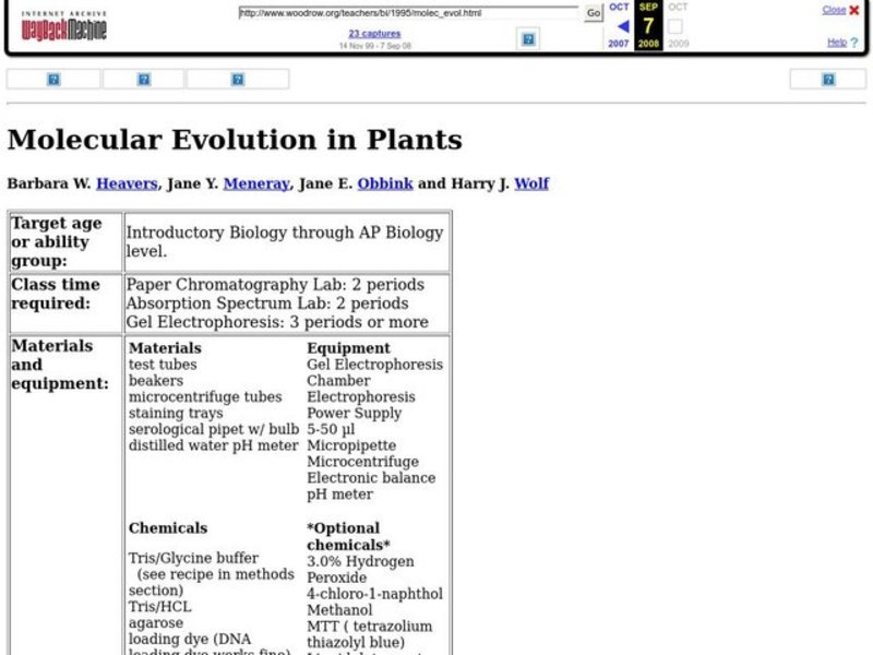 Molecular Evolution in Plants Lesson Plan
