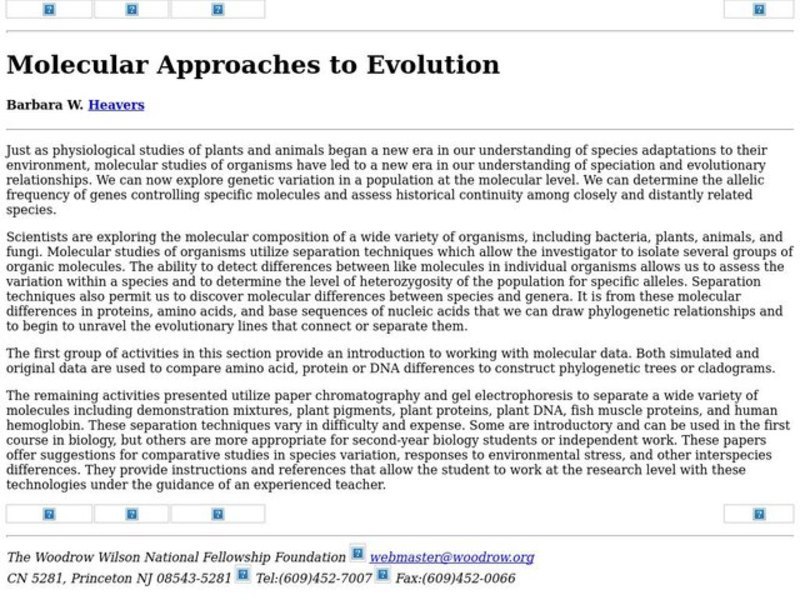 Molecular Approaches to Evolution Lesson Plan