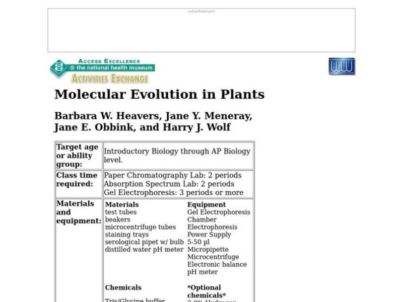Molecular Evolution in Plants Lesson Plan