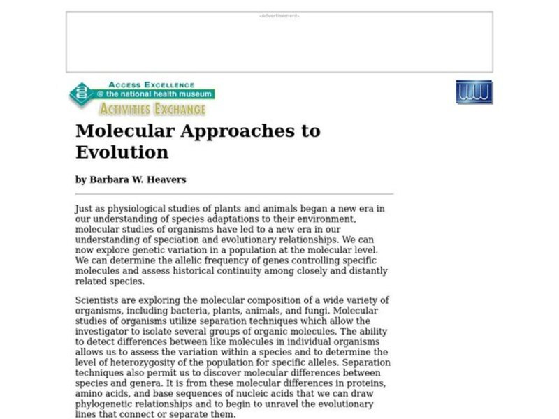 Molecular Approaches to Evolution Lesson Plan