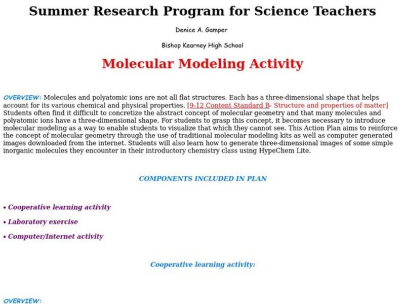Molecular Modeling Activity Lesson Plan