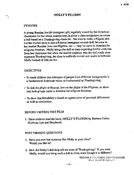 Molly's Pilgrim Lesson Plan