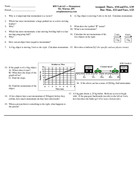 Momentum Worksheet